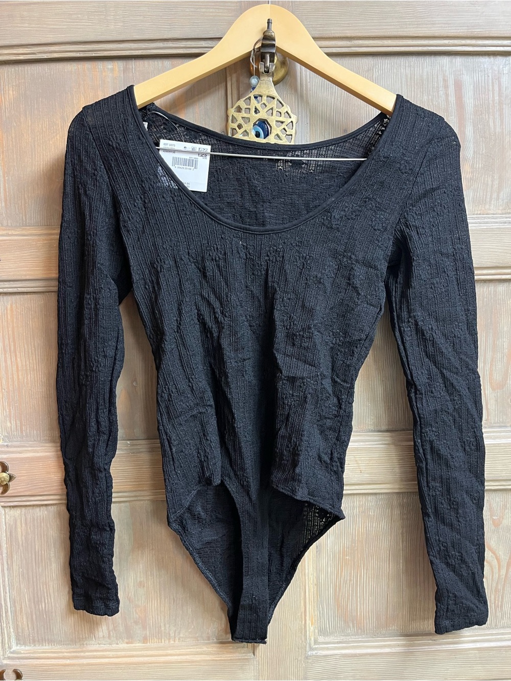 AEO Black Long-Sleeve Scoop-Neck Lace Bodysuit